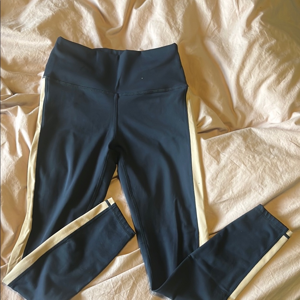 Senita Navy Leggings with Cream Stripes